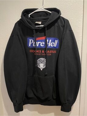 Crooks and Castles Pure Hell Brand Sanitizer Parody Graphic Black Hoodie Men XL